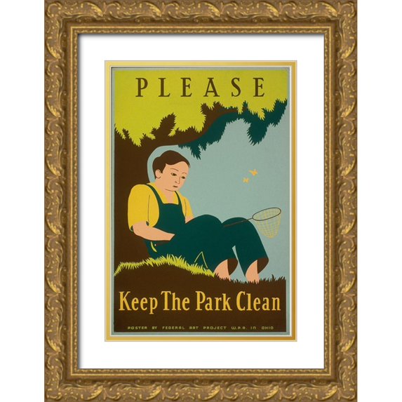 Clough, Stanley Thomas 17x24 Gold Ornate Wood Framed with Double Matting Museum Art Print Titled - Please Keep the Park Clean, 1938