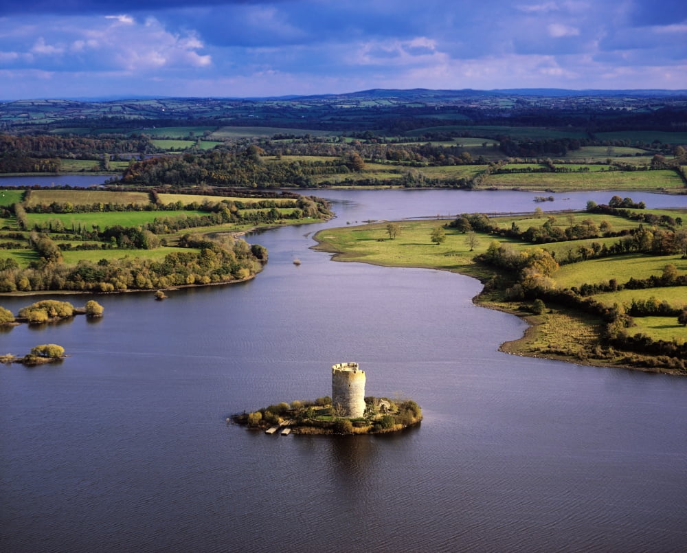 Cloughoughter Castle Co Cavan Ireland Aerial View Of Lough Oughter And 13Th Century Castle Built On The Possible Site Of A Crannog Canvas Art - The Irish Image Collection  Design Pics (34 x 26)