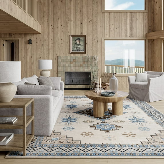 Rugs USA Clovebud Geometric Machine Washable Area Rug, 5' x 8', Clovebud Blue