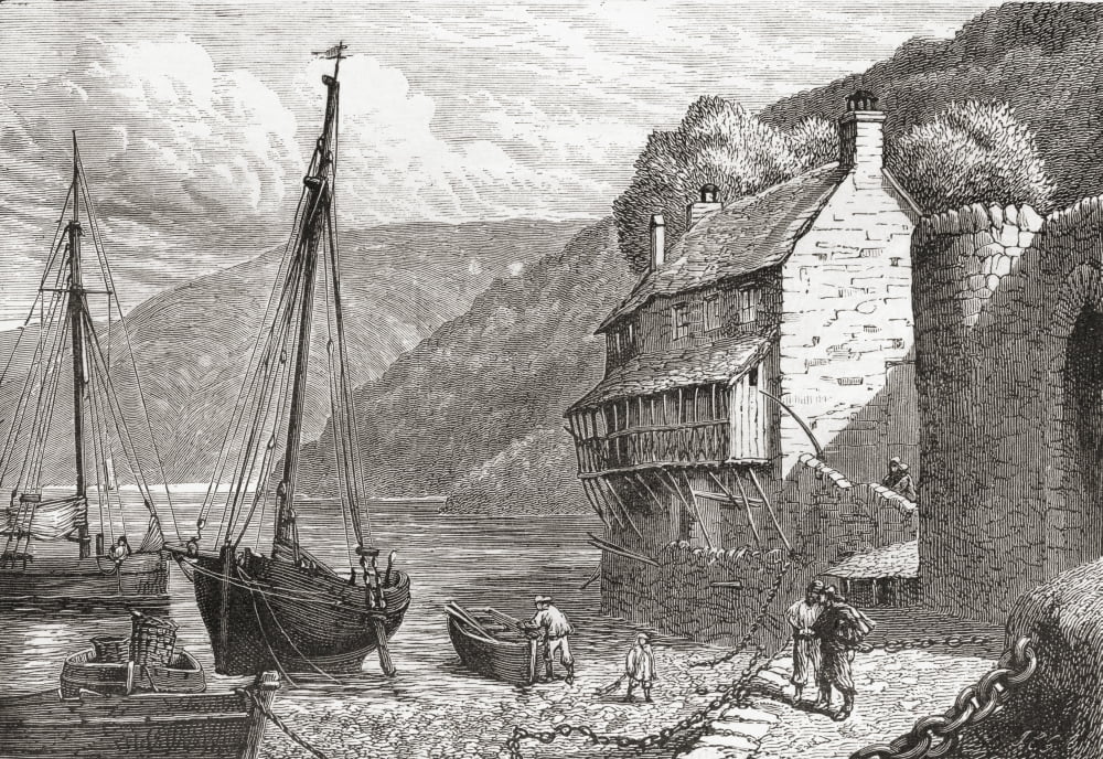 Clovelly Bay Devon England In The Late 19Th Century From Our Own Country Published 1898 Canvas Art - Ken Welsh Design Pics (17 x 12)