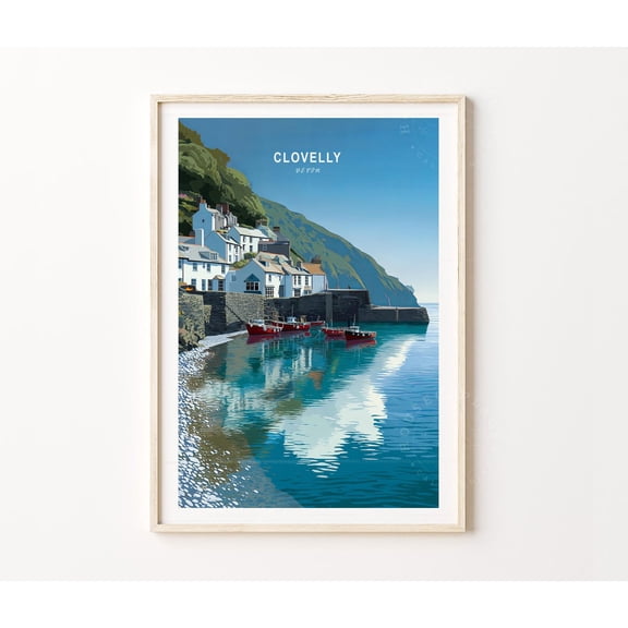 Clovelly Devon England Historic Cliffside Village Wall Art, Unframed Paper Poster 8x10in