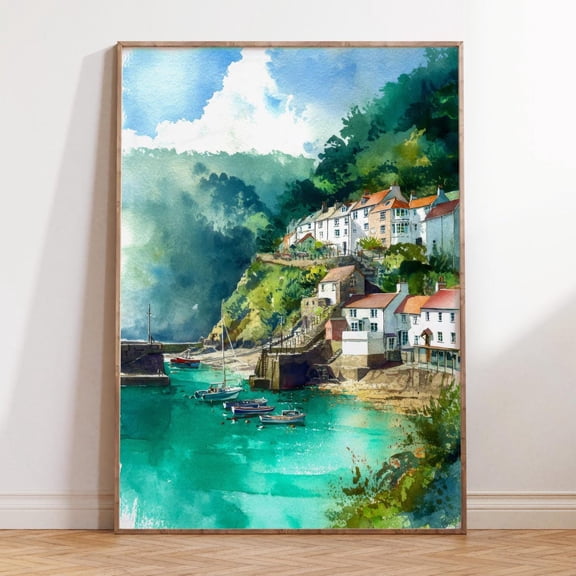 Clovelly Devon English Seaside Village Harbor View Art, Unframed Paper Print Size 8x12