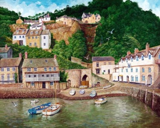 Clovelly Harbor Canvas Art - Bob Pettes (44 x 35)