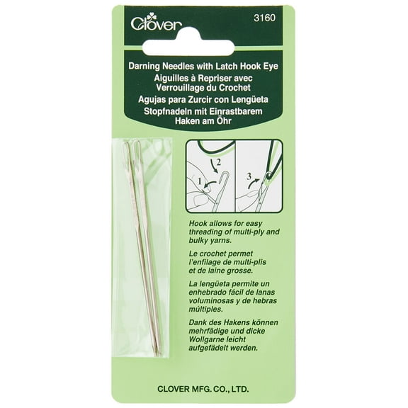 Clover Darning Needles with Latch Hook & Eye 2-Piece Set for Knitting, Mending & Sewing