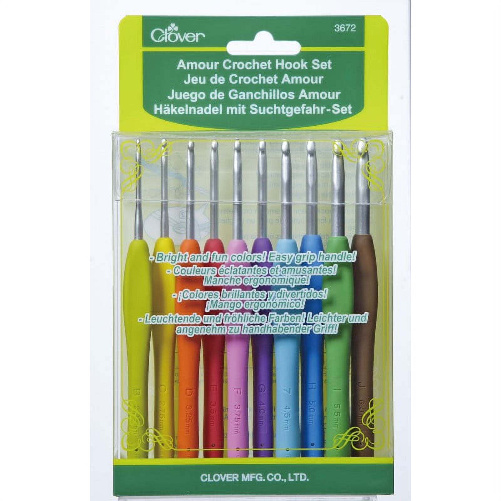 Clover Amour Crochet Hook Set with Yarn Needle, Assorted (10 Piece)