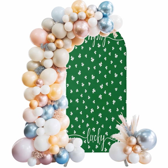 Clover Arch Backdrop Cover 4x1.65 Ft, Spandex Wedding Arch Stand Cover, St. Patrick's Day Green Shamrock Round Top Stretch Fitted Background Covers for Birthday Ceremony Party Decor