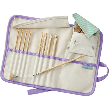Clover Bamboo Crochet Hook Set with Cord Stoppers, (9 Piece)