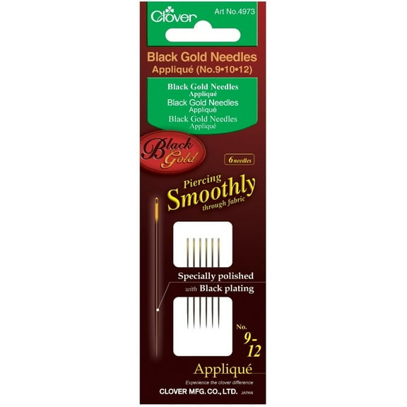Clover Black Gold Applique/Sharps Needles No. 9/10/12, 2/pkg