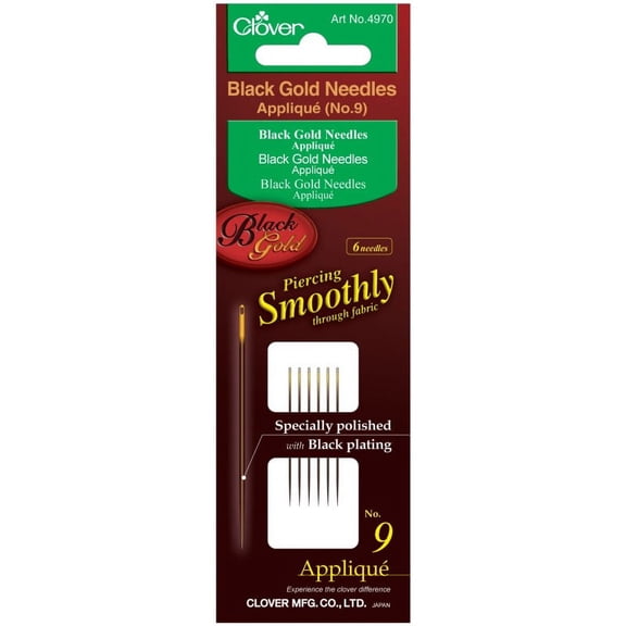 Clover Black Gold Applique/Sharps Needles No. 9/10/12, 2/pkg