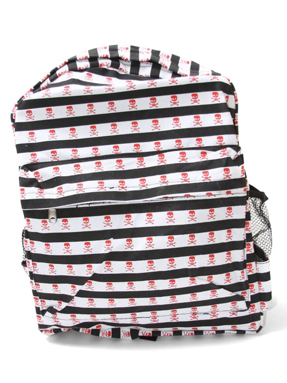 Clover Black and White Striped Skull Backpack