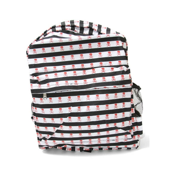 Clover Black and White Striped Skull Backpack