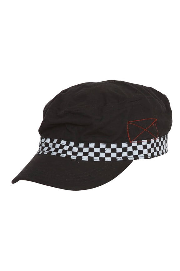 Checkered Banded Newsboy Hat - Black