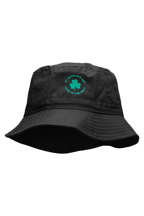 Clover Circle Embroidered Pigment Dyed Bucket Hat - Black OSFM