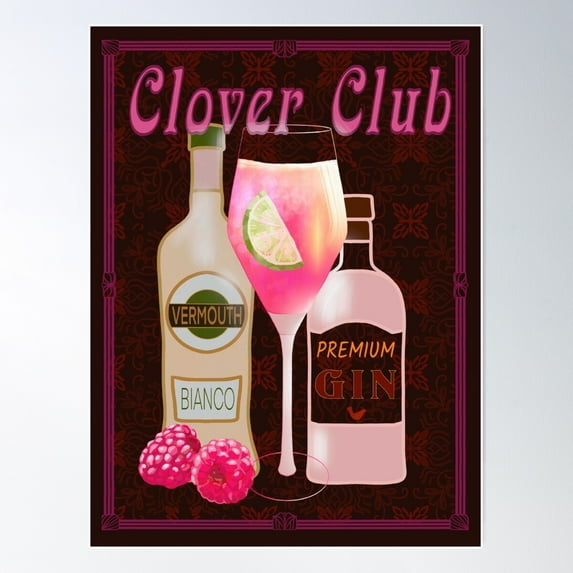 Clover Club Vintage Cocktail Poster Club Regency Style,Lettering Vintage Poster Wall Art, Modern Wall Decor For Living Room Bedroom, 12x18 UNFRAMED