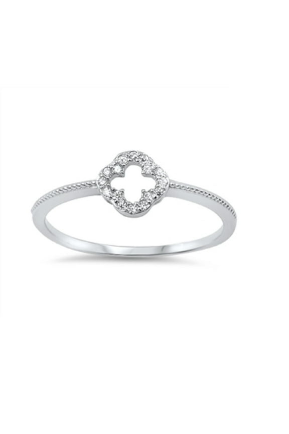 Clover Cross Cubic Zirconia Ring Sterling Silver 925