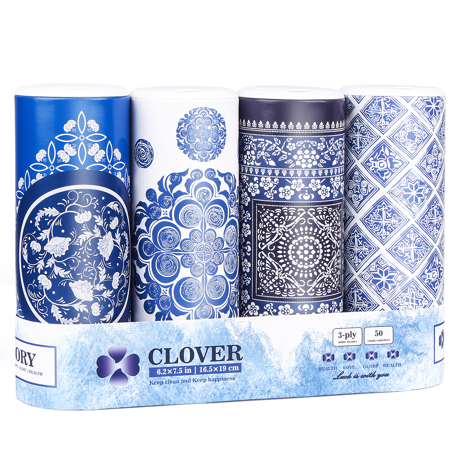 Clover Cylinder Facial Tissues for Car or Small Space4 Tubes 3-Ply Blue Car Tissus for Travel