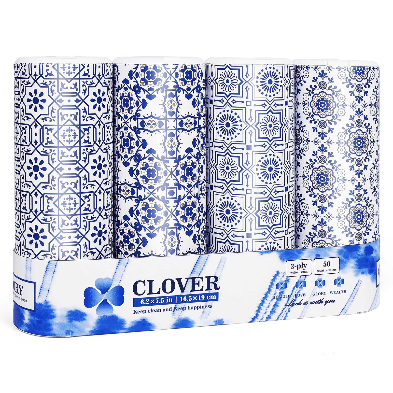 Clover Cylinder Facial Tissues for Car or Small Space4 Tubes 3-Ply White&Blue Car Tissus for Travel