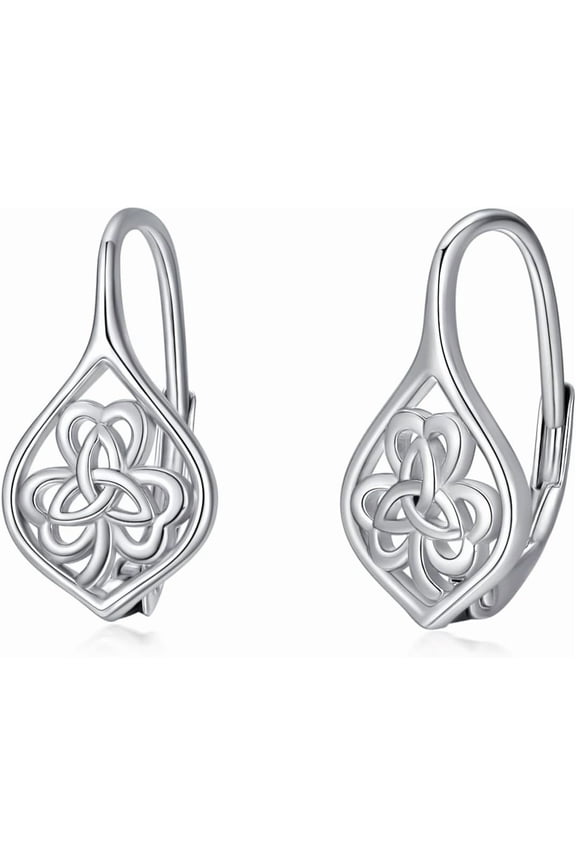 Clover Earrings 925 Sterling Silver Celtic Shamrock Charm Leverback Earrings Irish Lucky Jewelry St Patricks Day Gifts for Women