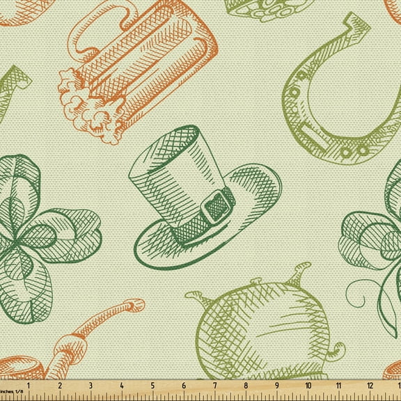 Ambesonne Clover Fabric by the Yard Upholstery, Irish Folk , 2 Yards, Pale Green Multicolor