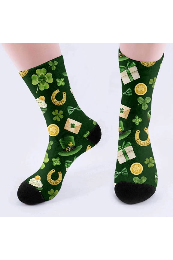 Clover Gift Crew Socks Unisex St. Patrick's Day Socks Mens Crew Dress Novelty Socks Birthday Gift Green One Size