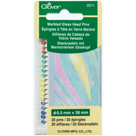 Clover Glass Head Pins Marbled 20pc