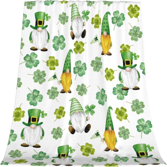 Clover Gnome Green Shamrock Super Soft Cozy Throw Blanket, St Patrick''s Day Warm Flannel Fleece Lightweight Bed Blanket for Sofa Couch Chair 30" x 40"