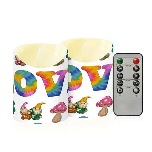 Clover Gnome Love Sign Valentine Flickering Flameless Candles with Remote Timer Battery Operated LED Tealight Set of 2 S