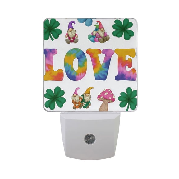 Clover Gnome Love Sign Valentine LED Night Light Sensor Lamp Plug-in Adjustable Brightness 2 Pack