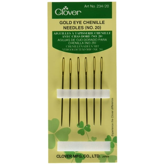 Clover Gold Eye Chenille Needles Size 20 (6 Pack of Large Eye Sewing Needles)