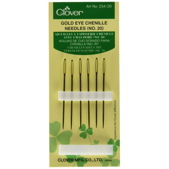 Clover Gold Eye Chenille Needles Size 20 (6 Pack of Large Eye Sewing Needles)