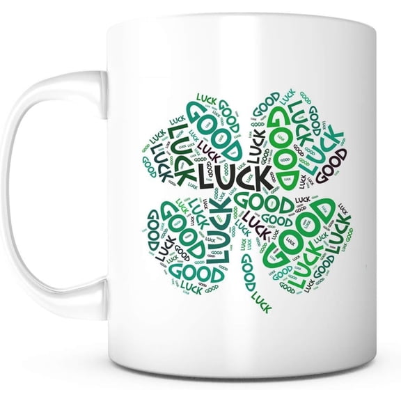 Clover for Good Luck 11 Oz Ceramic Mug, Unique Birthday Mug For Men Women Him Her, St Patricks Day for Mom Dad Kid Son Daughter Husband Wife Boss Friend, Shamrock Irish