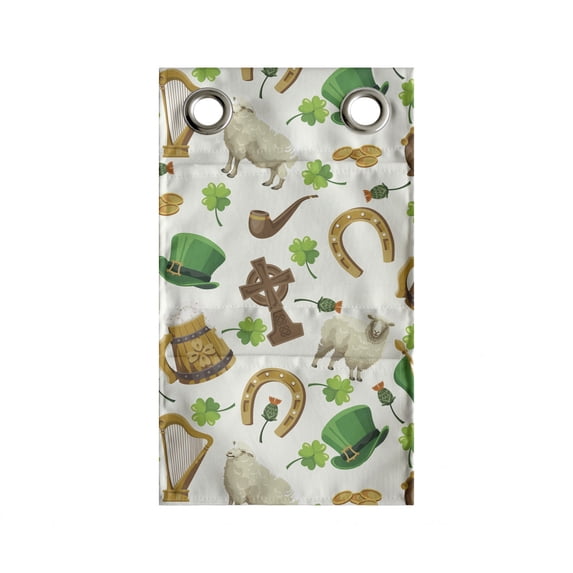 Clover Hanging Pocket Organizer, Irish Culture Themed Pattern Beer Horse Shoe Coin Pot Leprechaun Hat, Printed Polyester Storage Bag with Pockets, 9" x 16", Ivory Multicolor
