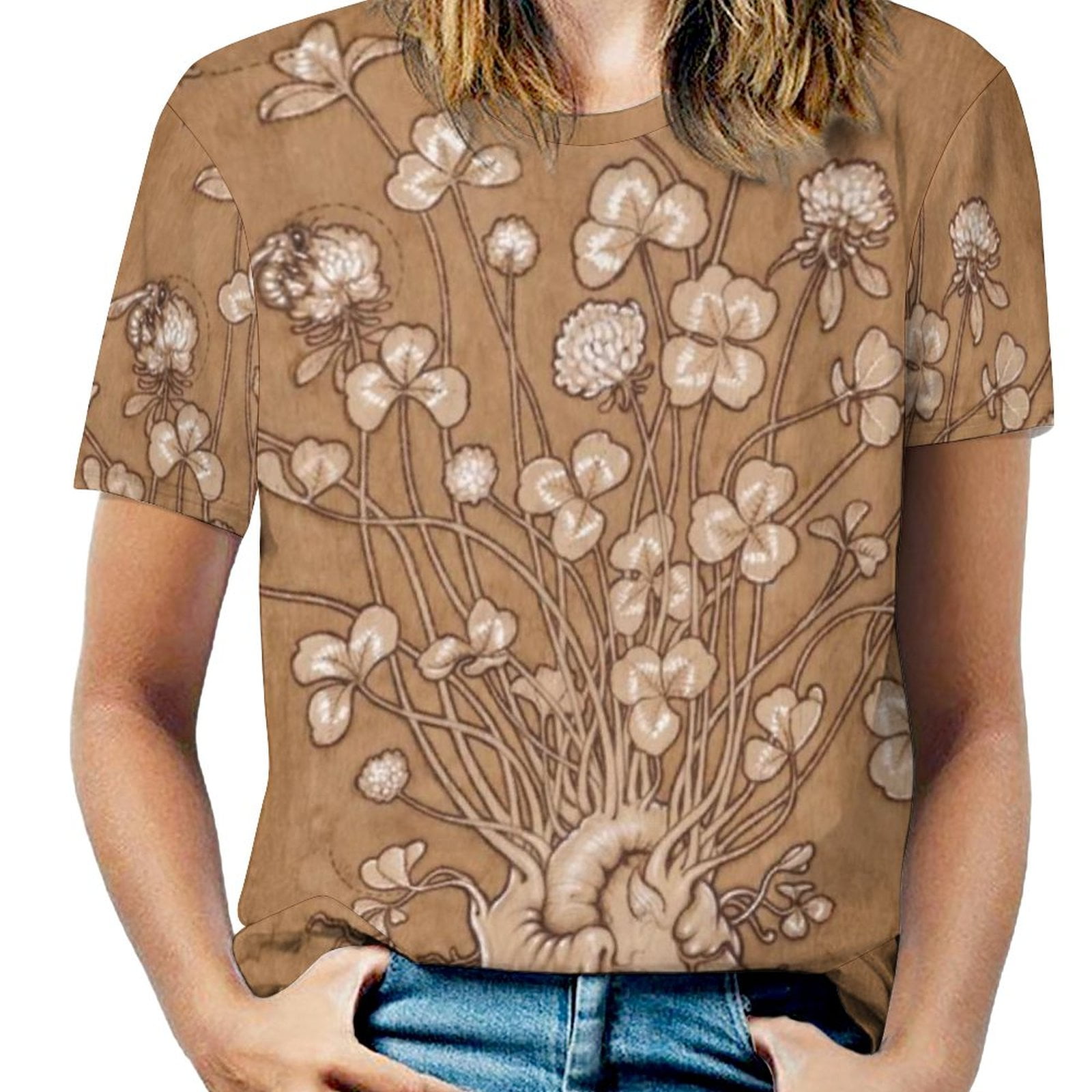 Clover Heart Ii 2278 Women Print T Shirt Casual Off Shoulder Loose ...