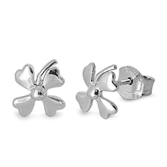 Clover Heart Stud Earrings .925 Sterling Silver Jewelry Female Unisex