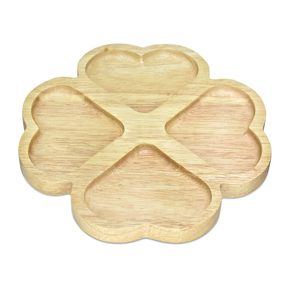 Clover Hearts 4 Section Natural Rubber Tree Wooden Divided Serving Plate