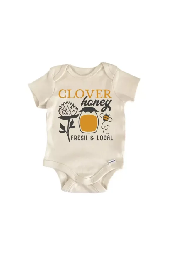 Clover Honey Fresh & Local Bee Baby Boy Girl Clothes Infant Bodysuit Cute Newborn Cute Baby Onesie, BABY BODYSUIT LAT 4424