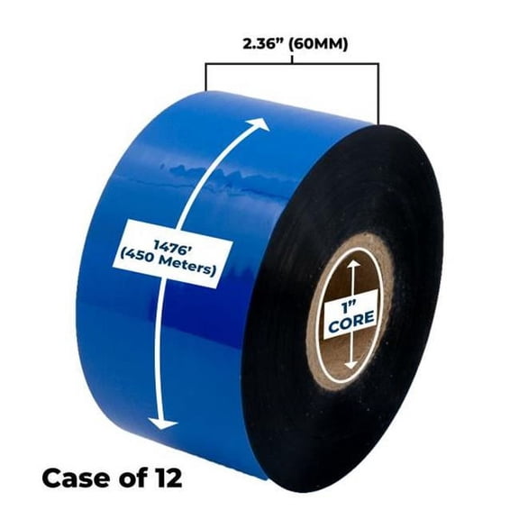 Clover Imaging Non-OEM New Performance Wax Ribbon 60mm x 450M (12 Ribbons/Case) for Zebra Printers, Performance Wax Resin for Zebra Industrial Printers XI, Z, ZM, SE, SL, STRIPE, PAX. 1.0" ID, CSO (60mm x 450M) (2.36" x 1476') (12/CS)