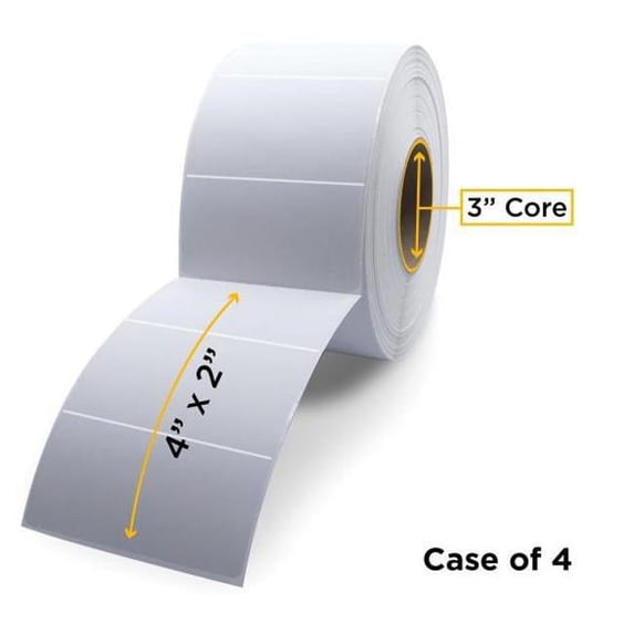 Clover Imaging CIGD44020-PERF 3.0 in. ID x 8.0 in. Max OD Non-OEM New Direct Thermal Label Roll for Barcode Printers, White - 4 x 2 in. - Case of 4