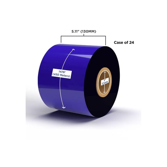 Clover Imaging Non-OEM New Enhanced Wax/Resin Ribbon 130mm x 450M (24 Ribbons/Case) for Zebra Printers, Enhanced Wax Resin for Zebra Industrial Printers XI, Z, ZM, SE, SL, STRIPE, PAX. 1.0" ID, CSO (130mm x 450M) (5.11" x 1476') (24/CS)