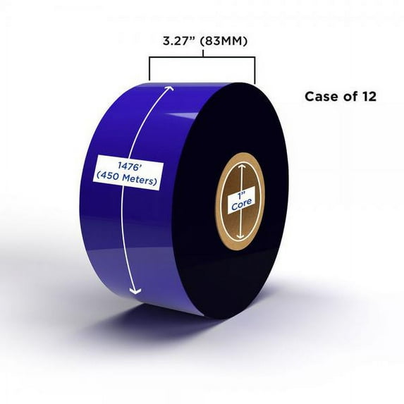 Clover Imaging Non-OEM New Wax Ribbon 83mm x 450M (12 Ribbons/Case) for Zebra Printers, Wax for Zebra Industrial Printers XI, Z, ZM, SE, SL, STRIPE, PAX. 1.0" ID, CSO (83mm x 450M) (3.27" x 1476') (12/CS)