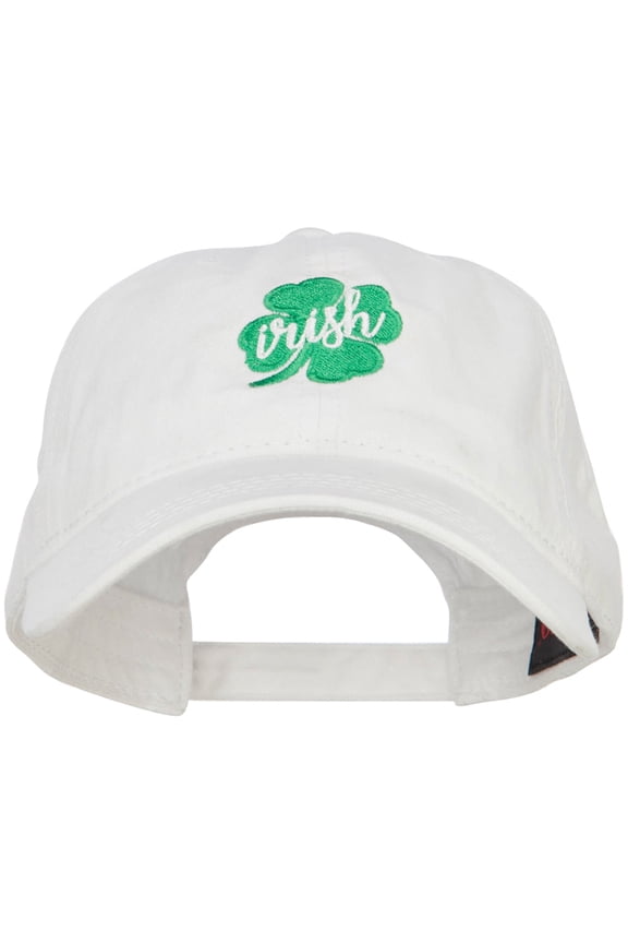 Clover Irish Embroidered Washed Buckled Cap - White OSFM