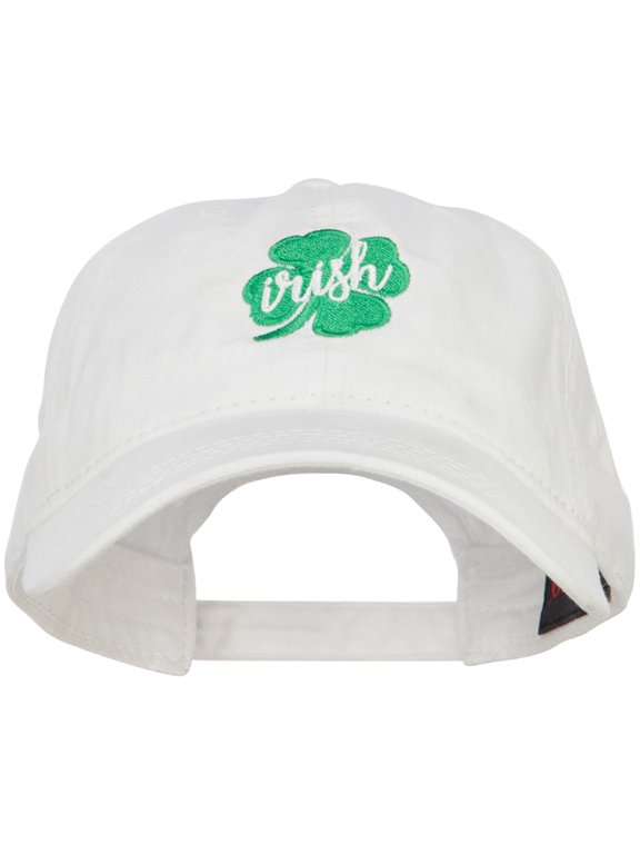 Clover Irish Embroidered Washed Buckled Cap - White OSFM