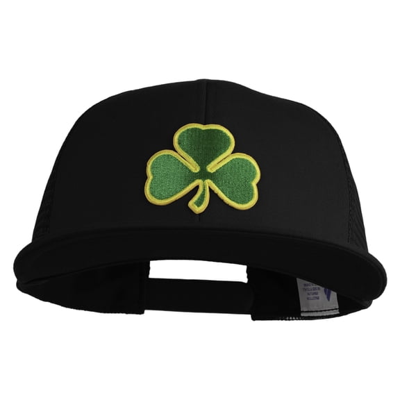 Clover Iron on Patched Flat Bill Snap Back Mesh Cap - Black OSFM