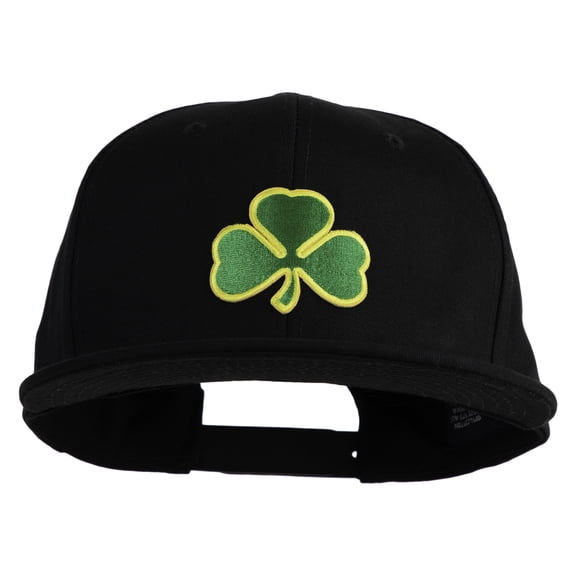 Clover Iron on Patched Flat Bill Snapback Twill Cap - Black OSFM
