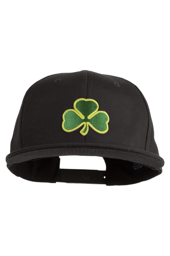 Clover Iron on Patched Flat Bill Snapback Twill Cap - Charcoal OSFM