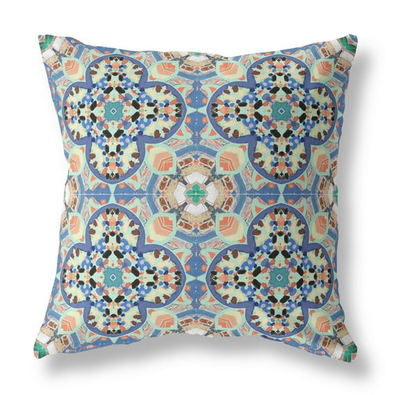 Clover Leaf Floral Indoor/Outdoor Fabric Pillow in Blue Purple Peach 20x20