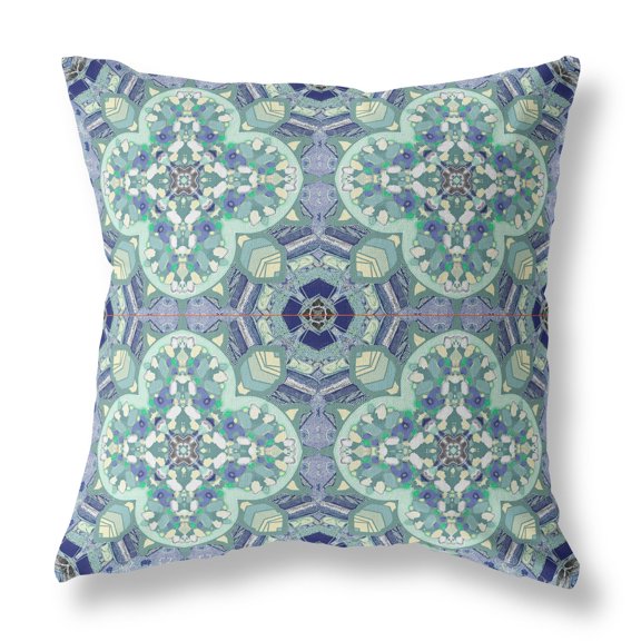 Clover Leaf Floral Indoor/Outdoor Pillow with Removable Cover in Light Aqua Blue16x16
