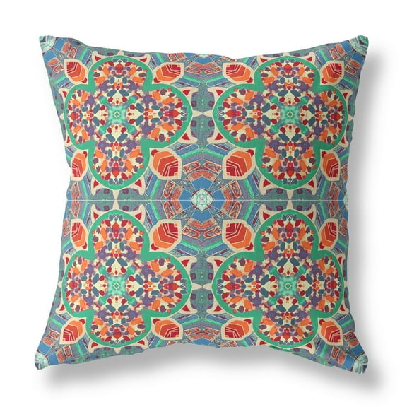 Clover Leaf Floral Indoor/Outdoor Pillow with Removable Cover in Orange Green18x18
