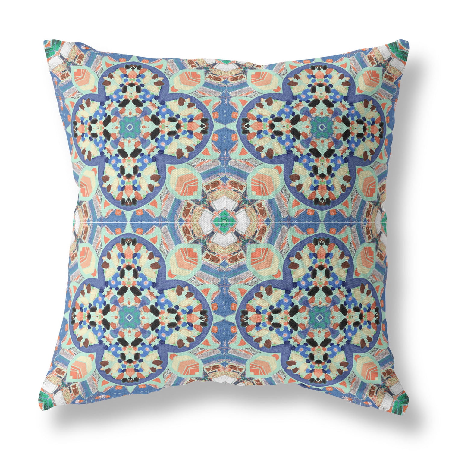 Clover Leaf Floral Indoor/Outdoor Fabric Pillow in Blue Purple Peach 16x16