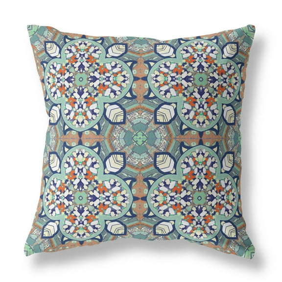 Clover Leaf Floral Throw Pillow with Removable Cover in Green Muted Orange 18x18